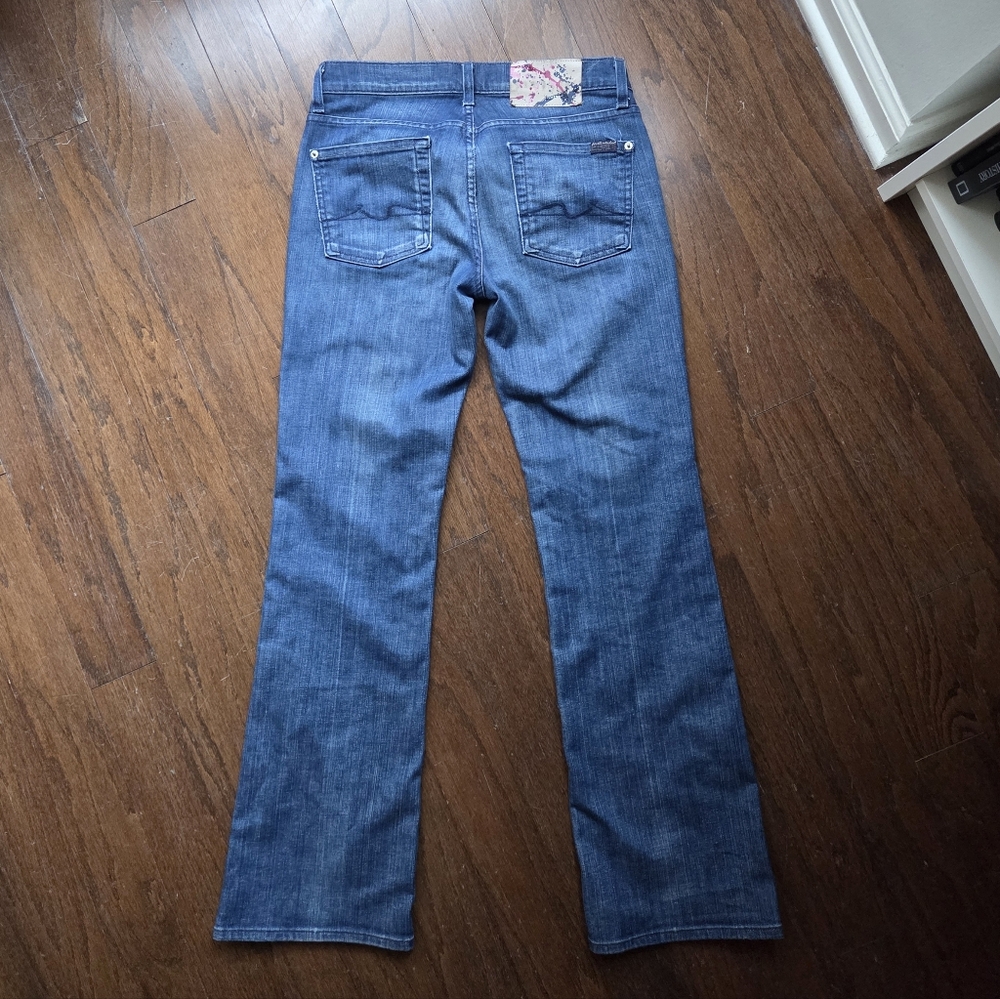 7 For All Mankind Blue Low Rise Bootcut Flip Flop Peking Patch Jeans Size 27